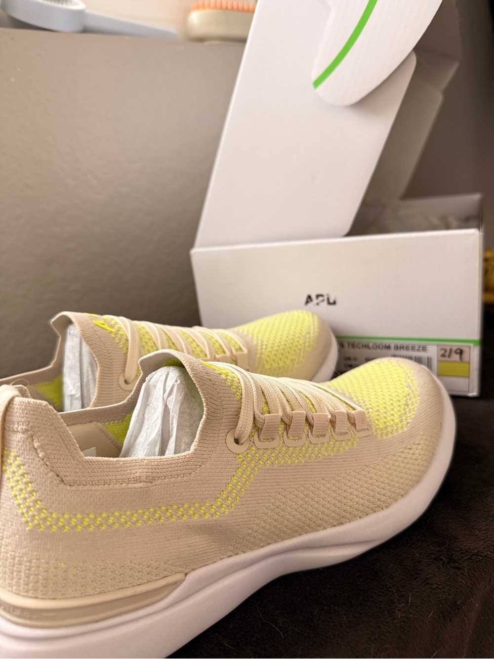 APL Women's Techloom Breeze Knit Sneakers in Cream and Neon Yellow - Picture 2 of 7